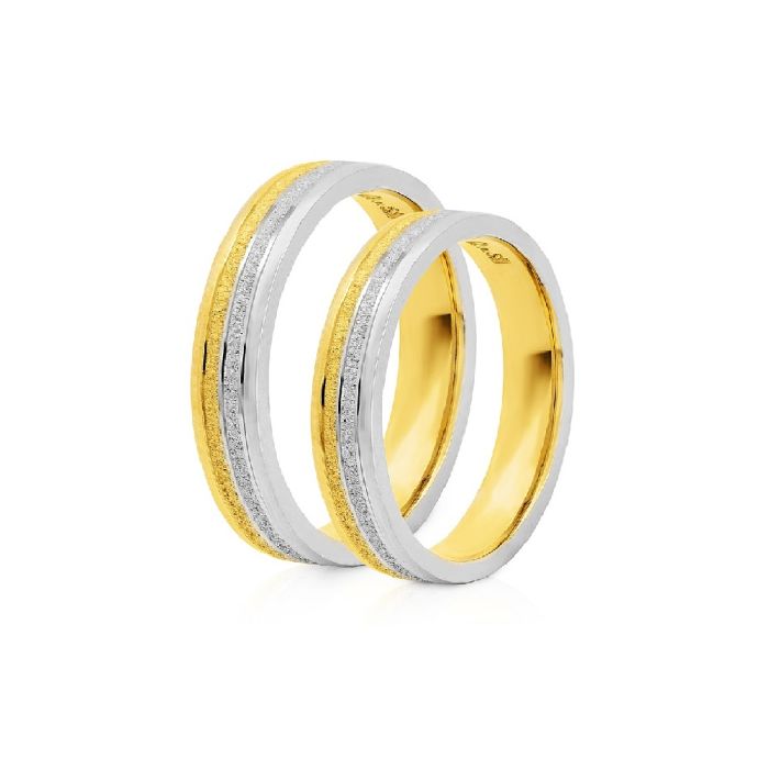 Pair of yellow and white gold wedding rings two tone diamant Stergiadis 3,50mm 20-18